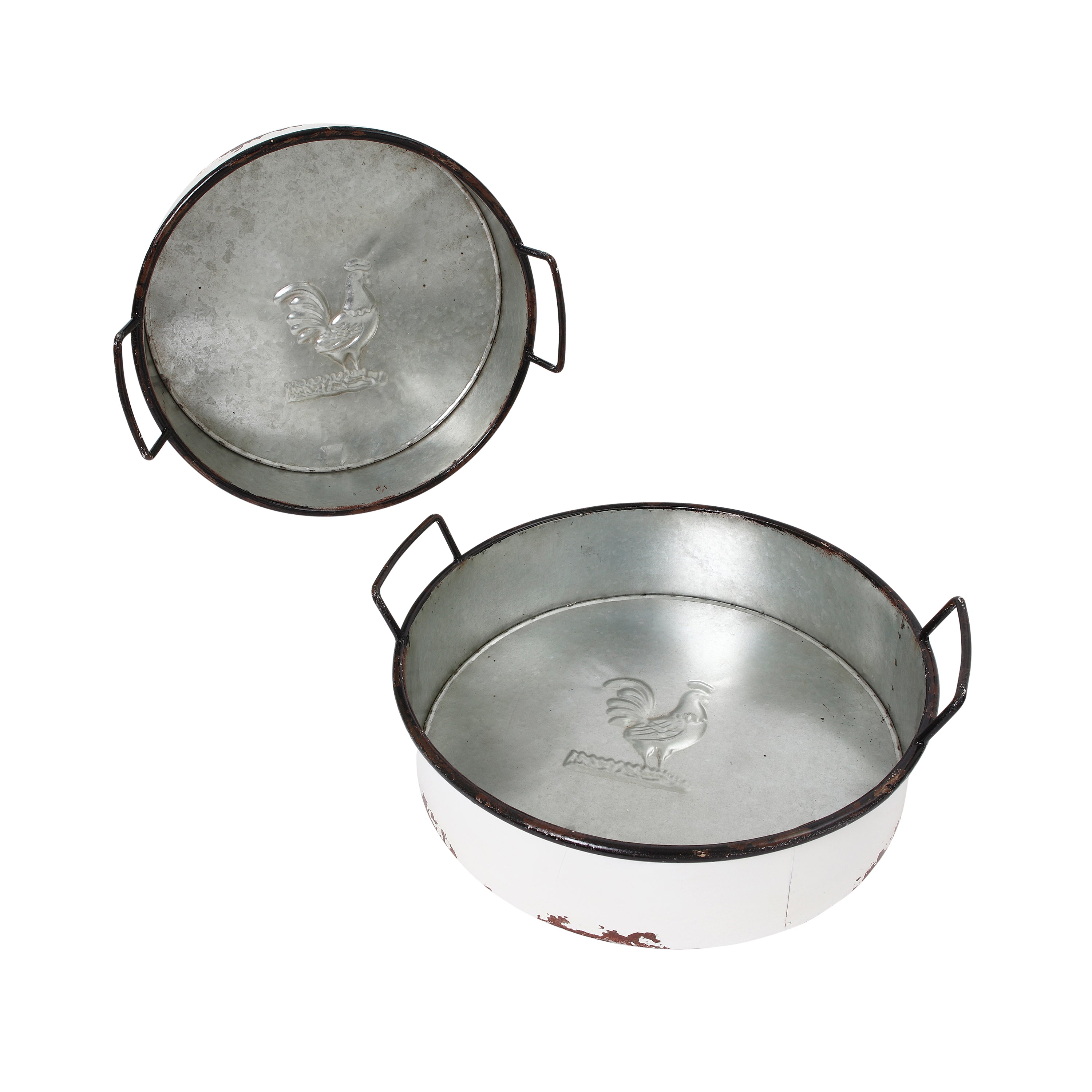 Decorative Farmhouse Set of 2 Round Nesting Metal Trays 2385400HDEC
